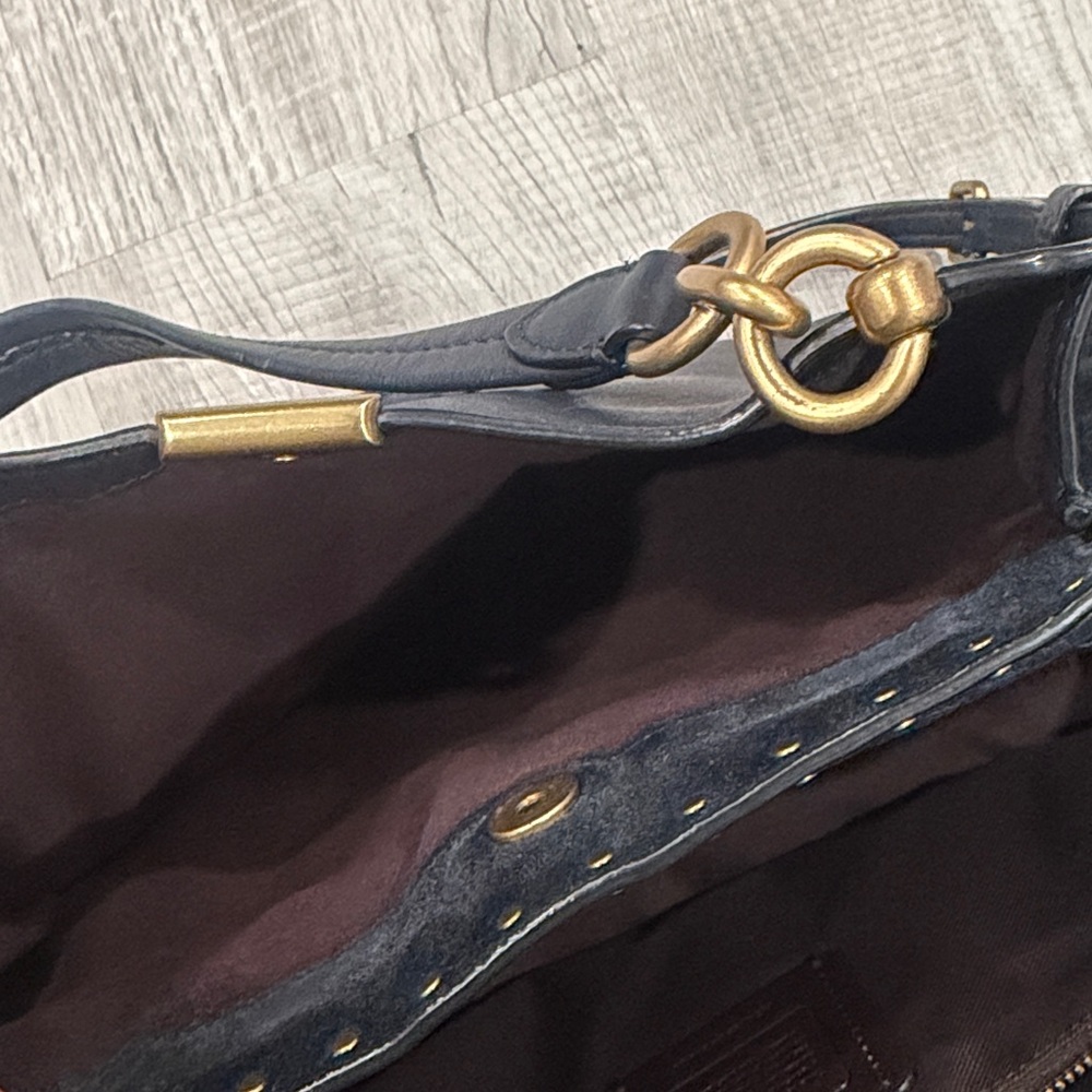 Navy Studded Leather Handbag - Picture 5 of 6